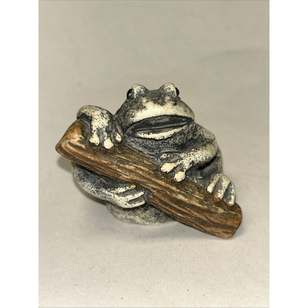Vintage Frog Holding a Log Figurine Garden Decor